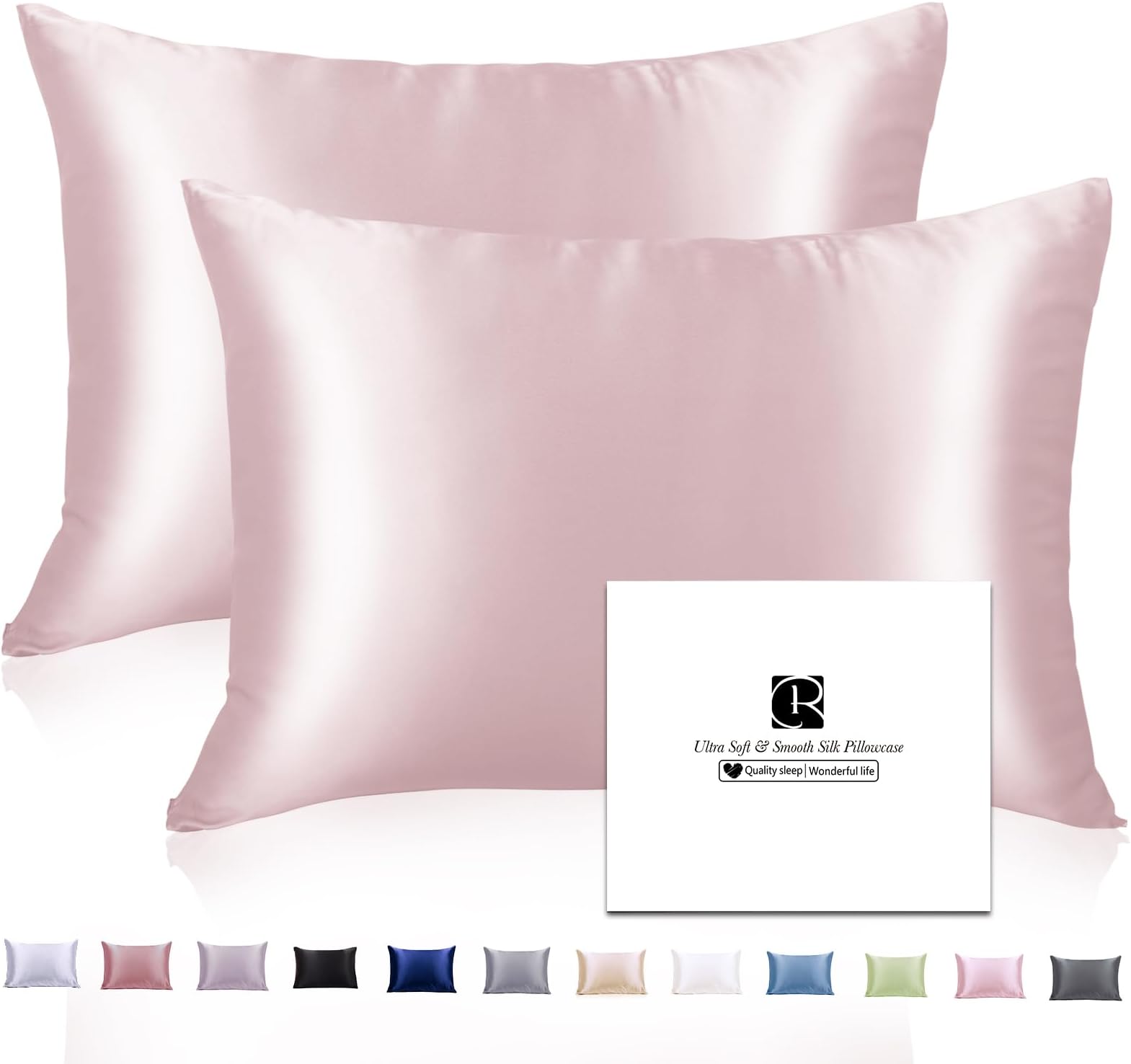 Silk Pillowcase 2 Pack for Hair and Skin with Hidden Zipper, Ravmix Both Sides 21Momme Mulberry Silk Pillowcases Set of 2, Standard Size 20×26inches, Soft Pink