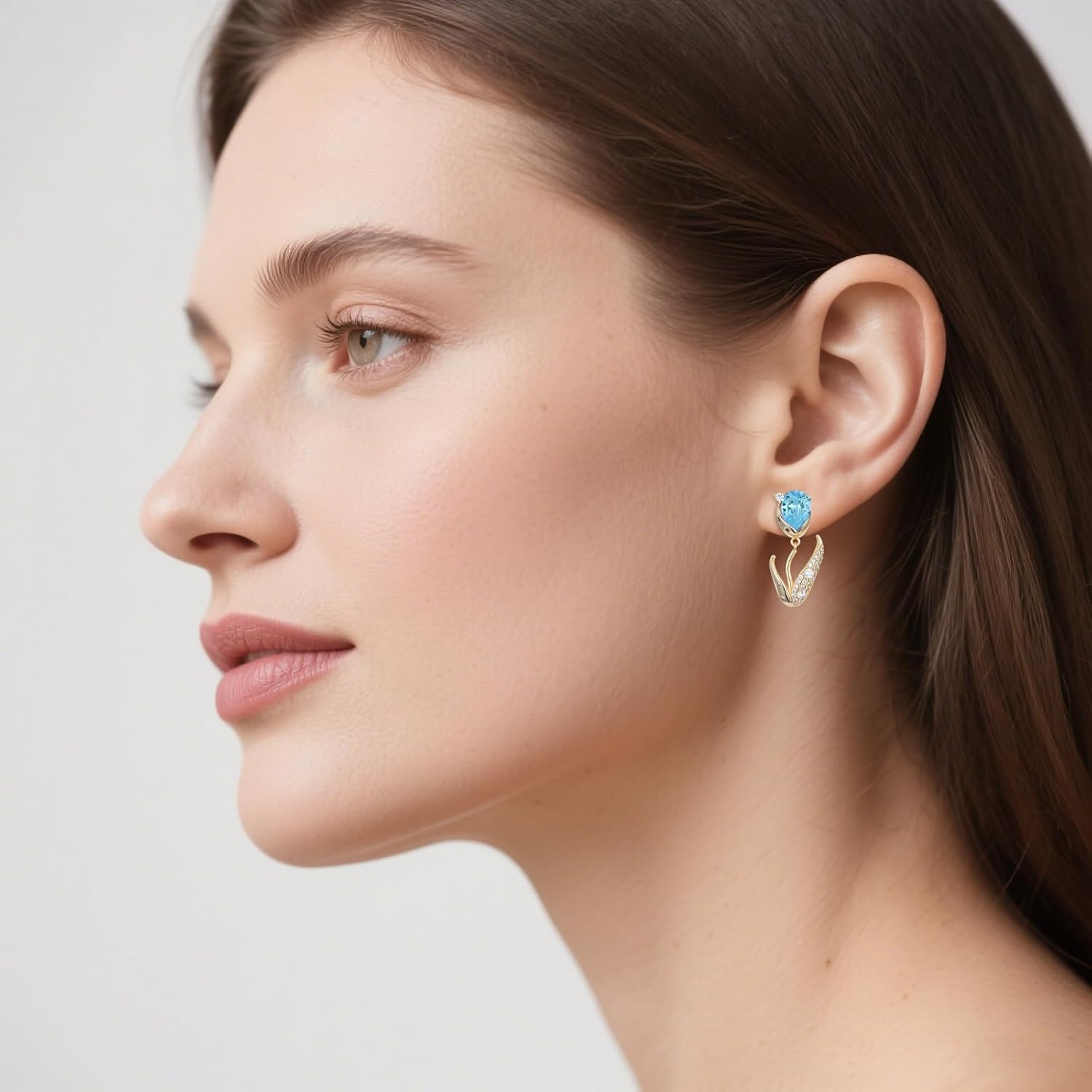 Austrian Crystal Tulip Earrings 18K Gold-plated Tulip Dangle Drop Earrings Flower Jewelry Birthday Christmas Gifts for Women