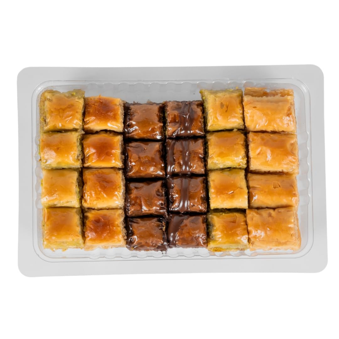 Loccumia Baklava Pastry Gift Box Halal Snacks with Chocolate, Pistachios, Walnuts, Hazelnuts, Shatila Arabic Greek Turkish Baklava, Christmas Gift (1.1 lb, 500 gr)