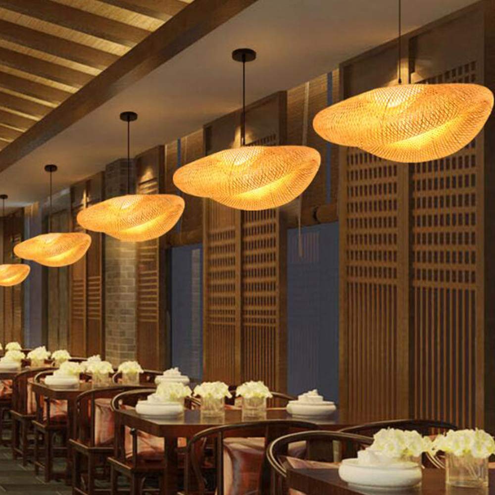 Lámpara Colgante De Bambú Tejida Linterna Antigua Lámpara De Techo Iluminación De Techo Lámpara De Mimbre Con Sombra De Nube Para Comedor Sala De Estar Restaurante,50cm