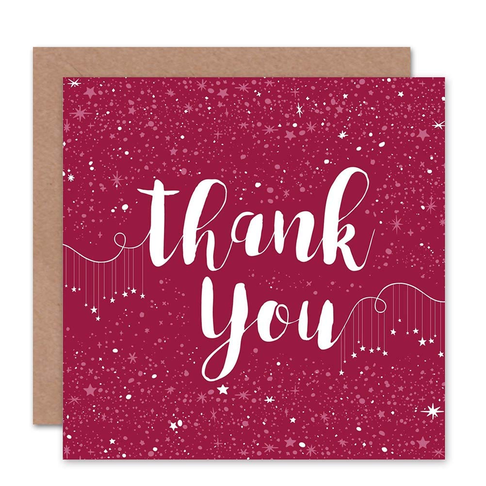 Wee Blue Coo THANK YOU CARD - STARS PATTERN TYPOGRAPHY DARK MULBERRY