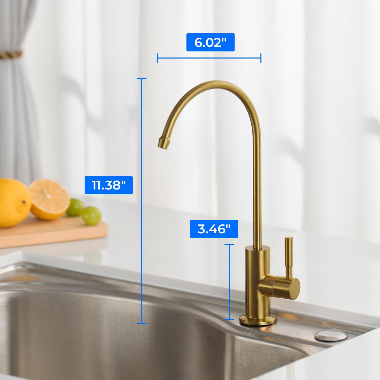 Waterdrop Reverse Osmosis Drinking Water Faucet Stainless Steel, Lead-Free，Gold