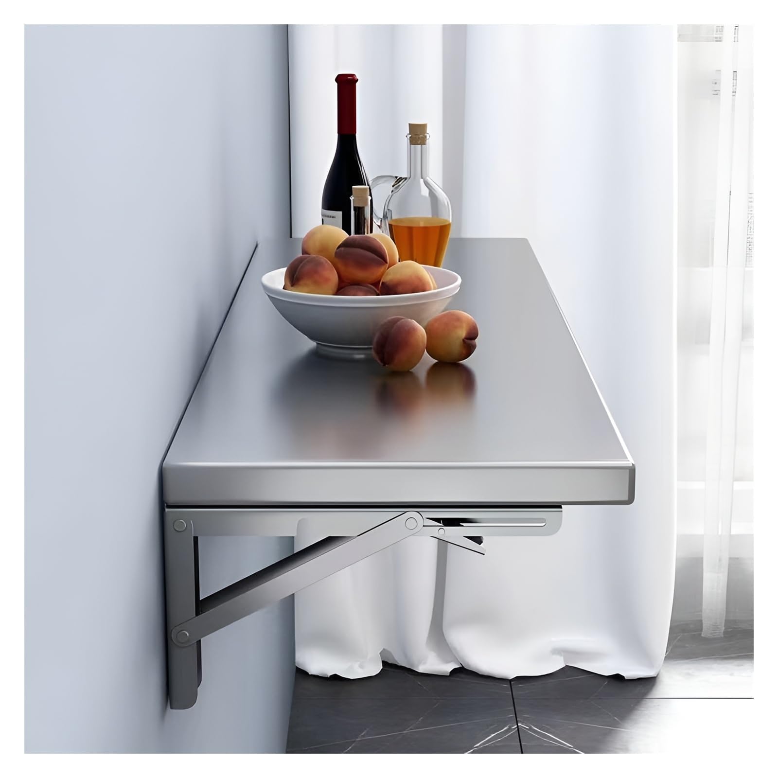 LWJSOCP 304 Stainless Steel Wall-Mounted Folding Table, Space-Saving Dining & Desk Solution, 110x30cm Compact Wall Table, Versatile Folding Wall-Mounted Desk, Ideal for Small Spaces
