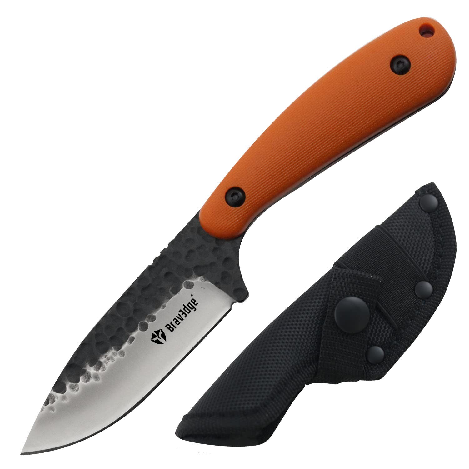Bravedge Tactical Everyday Carry Pocket Knife Fixed Blade Knife EDC Hunting for Camping, Hiking, Hunting, Wilderness survival with Nylon Bag (Orange handle)