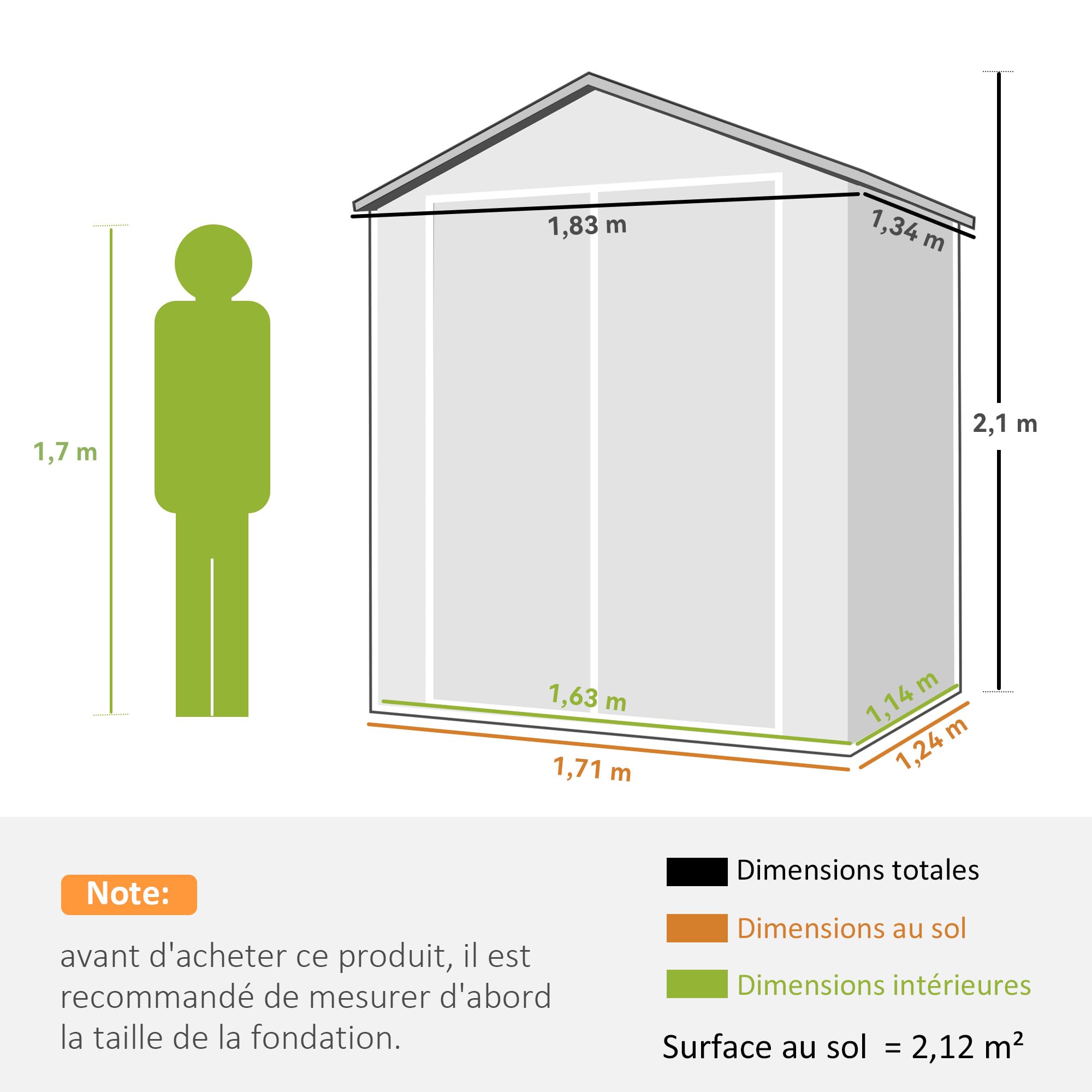 Outsunny Abri de Jardin cabanon en résine polypropylène 2,12 m² - 2 Portes 1 fenêtre et 1 Grille d'aération, Toit en Pente, Gris