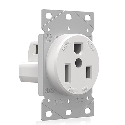 ELEGRP Toma de corriente de montaje empotrado de 50 amperios y 250 V, receptáculo NEMA 6-50R, salida de soldador de hoja recta, resistente, conexión
