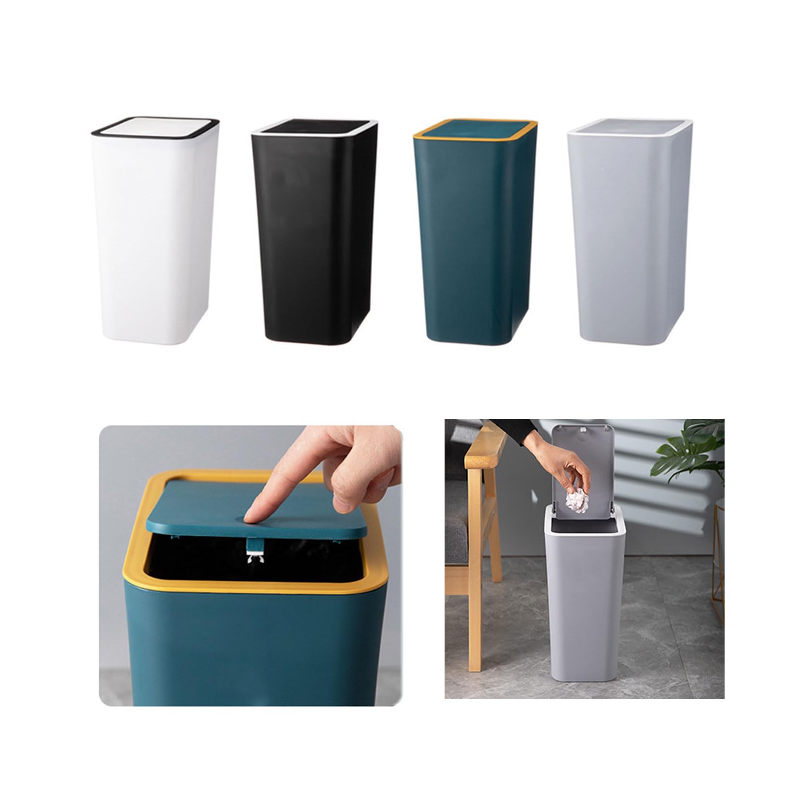 MLWSKERTY White Garbage Can with Press Type Opening Sturdy and Large Capacity Trash Can Waste Bin for Daily Disposal Need