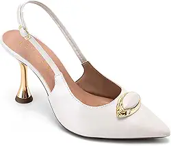 Scarpin Feminino Lumiss Salto Alto Fino Metalizado Bico Fino Enfeite Pedra