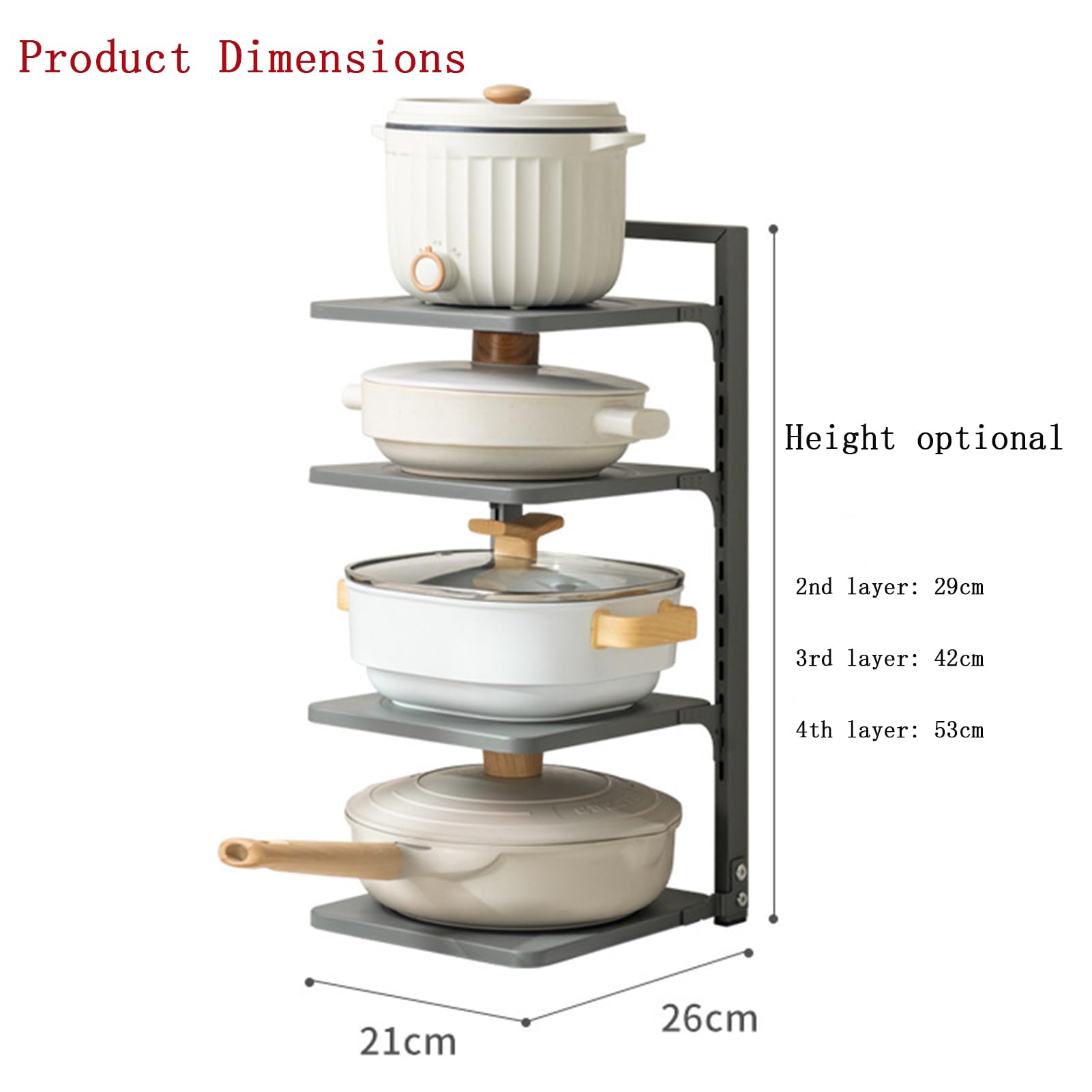Estante ajustable para ollas y sartenes con separadores antideslizantes, soporte desmontable para tapa de ollas para almacenamiento de armario de cocina, solución de ahorro de espacio