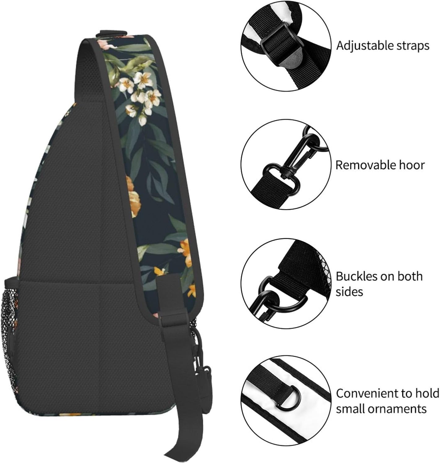 Floral Pattern Sling Bag for Women Crossbody Bag Watercolor Pink Blush Flower Green Leaves Branches Sling Backpack for Men Colorful Flowers Shoulder Bag Gym Sports Travel Hiking Daypack - Image 4