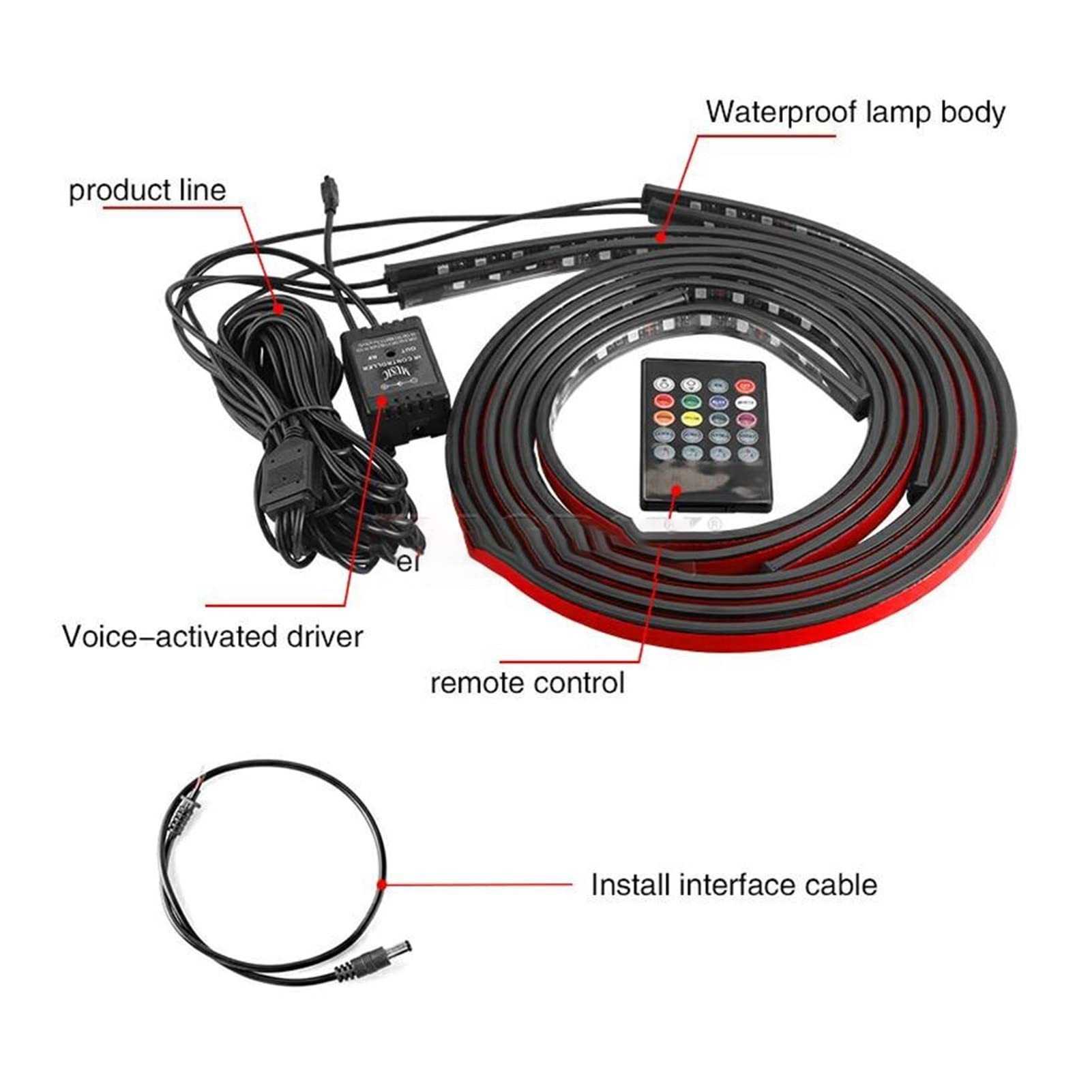 Rozgwieżdżone Niebo, 4x Podłączenie samochodu Elastyczna taśma PROWADZONY Zdalny/Aplikacja Kontrola LED RGB. Pasek pod ładowaniem samochodowym rurki podwozia System Neon Light(APP 120CM 150CM)