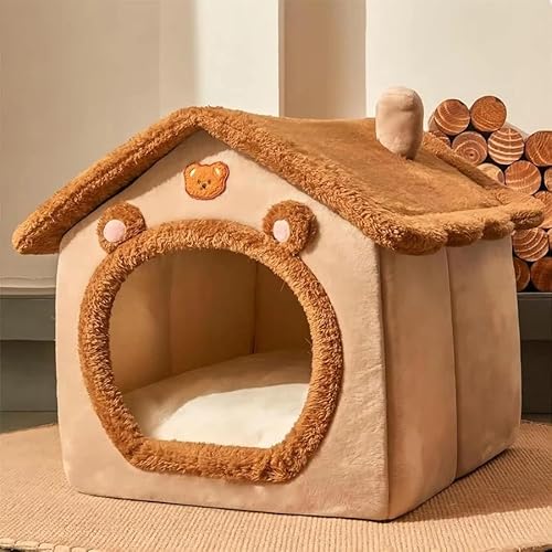 Casa Dobrável para Gatos e Cães, Removível e Lavável, Estilo Sofá, Marrom