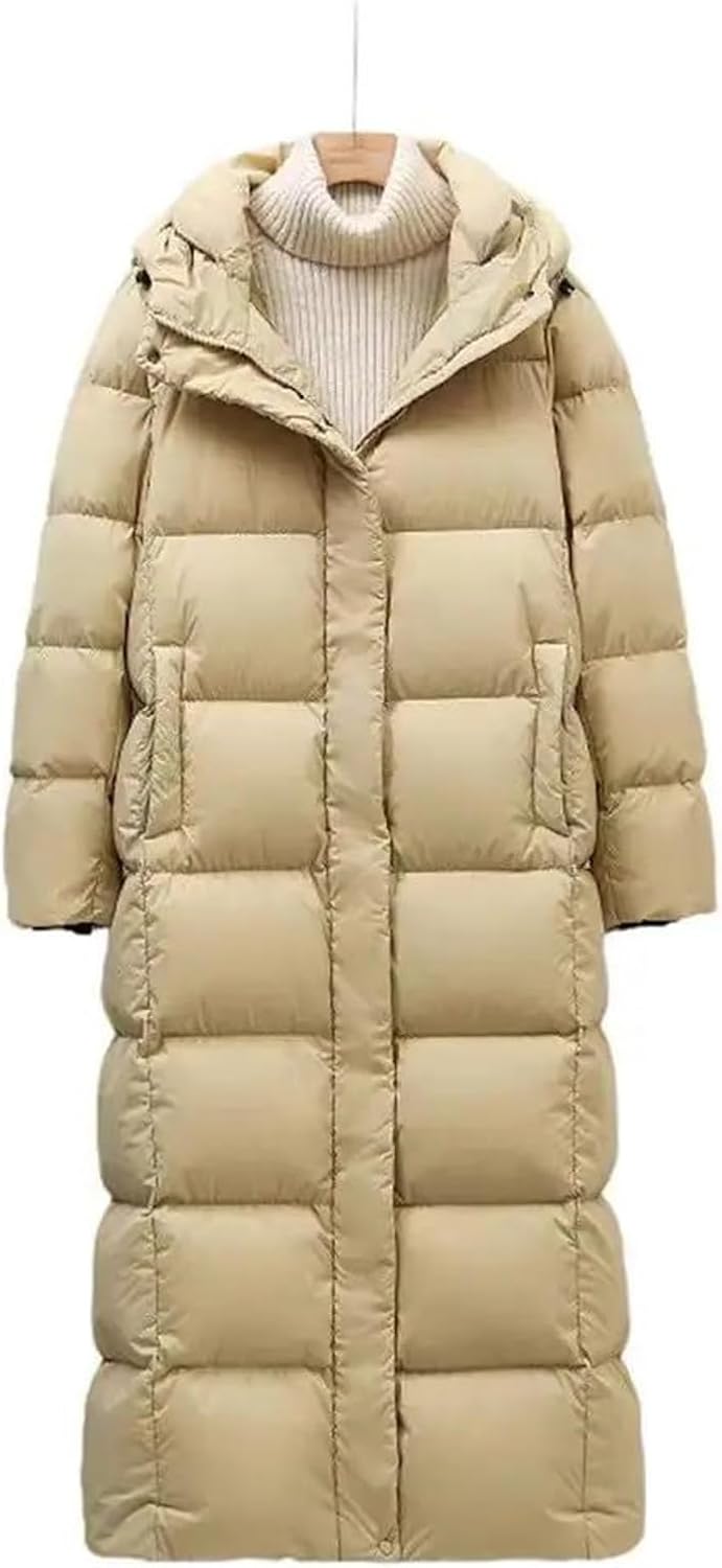 Women's Knee-Length Winter Hooded Down Jacket – Thickened Long Puffer Coat Parka For Skiing