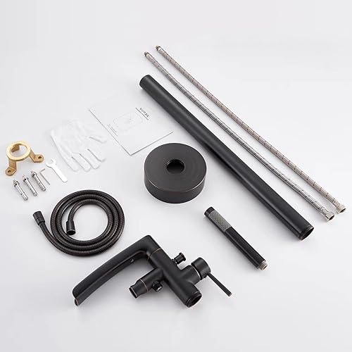 Miniatura 7 de Wowkk Grifo de bañera independiente en cascada de bronce aceitado para montaje en el suelo, relleno de bañera de latón de una sola manija Grifos de