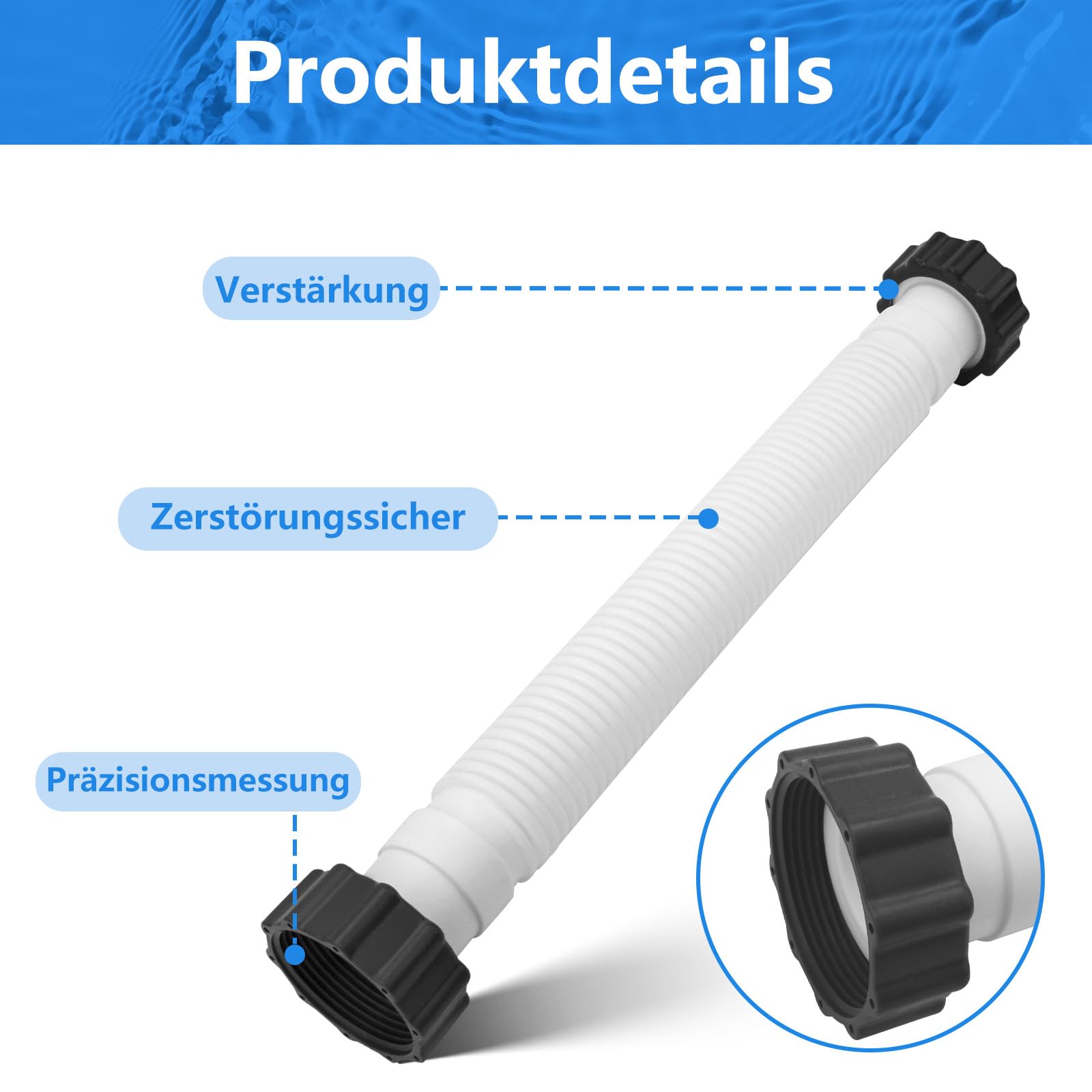 ANTOBLE Tubo per pompa per piscina, diametro 38 mm/40,5 cm, compatibile con filtri a sabbia Intex e filtri a sabbia Krystal Clear, per Intex 26371CA, 26371EH, 28647EG SF70110-2 (art. n. 11535)