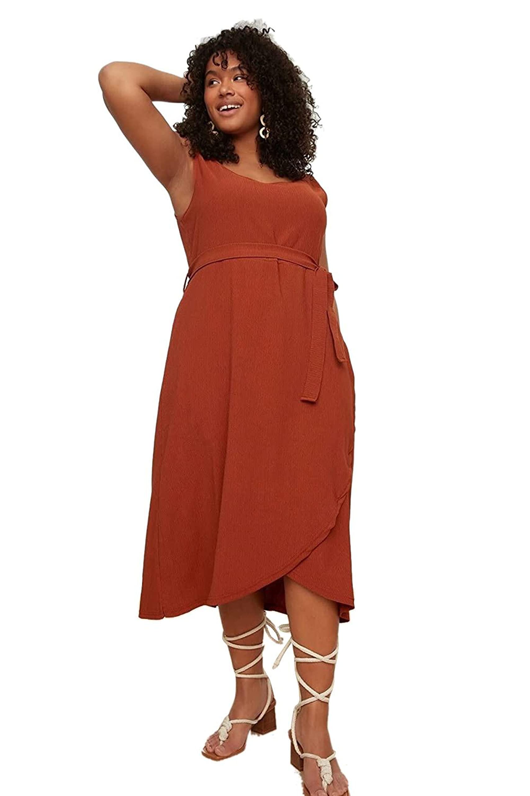 Trendyol FeMan Plus Size Mini Wrapover Slim fit Knit Plus Size Dress