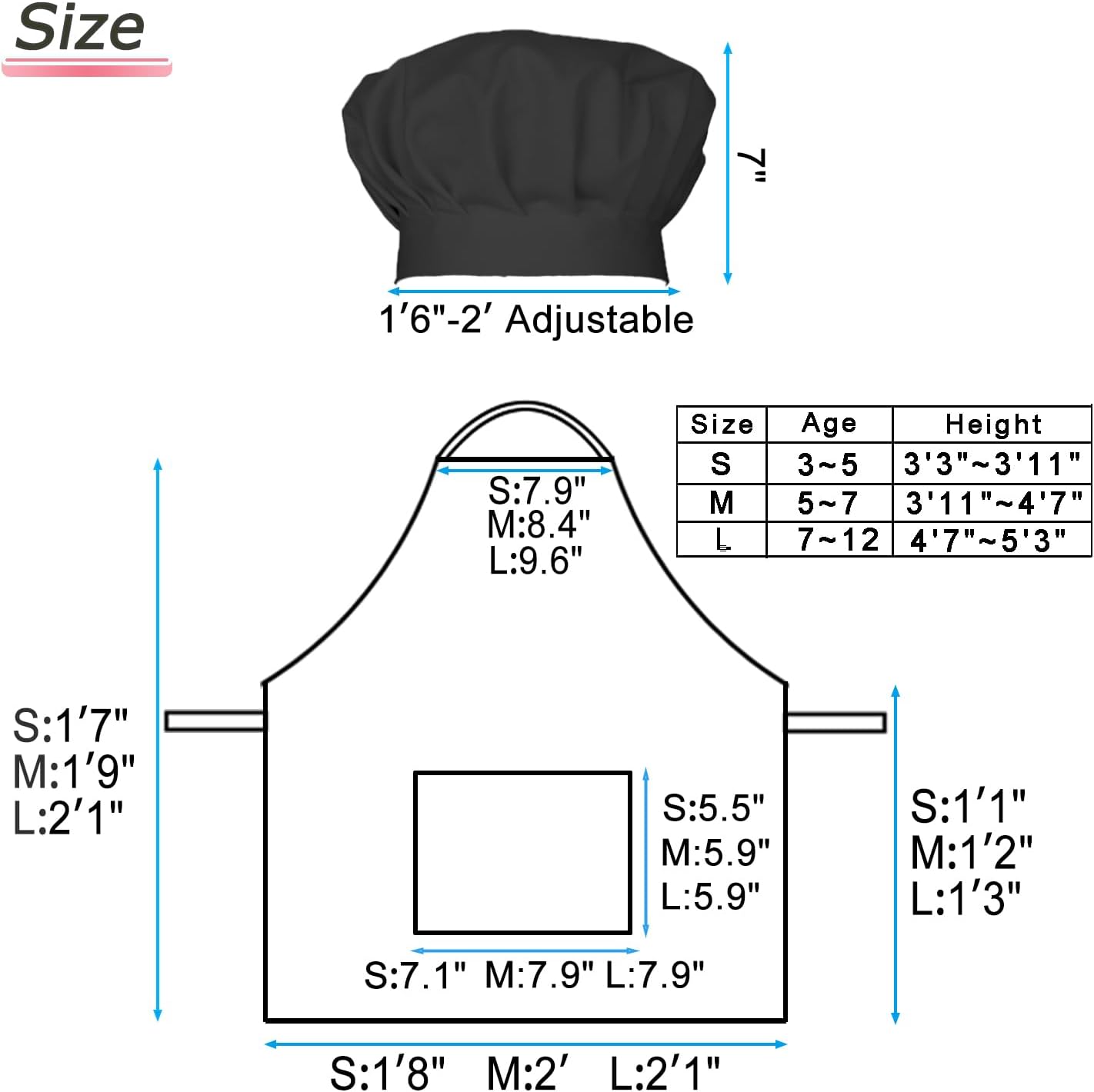 Kids Apron Chef Hat Set for Boys and Girls Adjustable Neck Strap Hook and Loop Fastener Design Waistband for Baking - Image 2