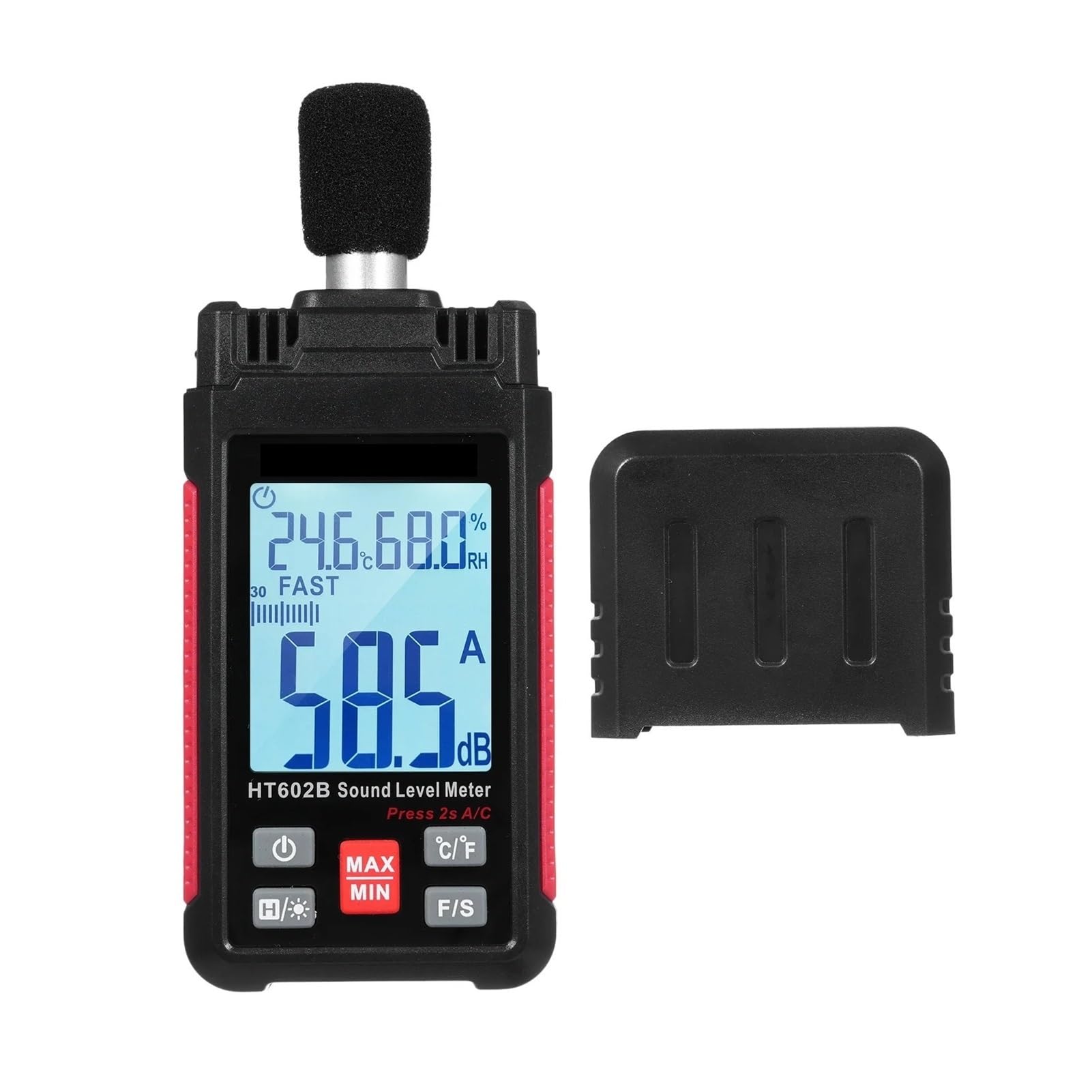 Décibelmètre Sonomètre Portable SPL 30-130dB Bruitomètre avec Mesure de Température et Humidité