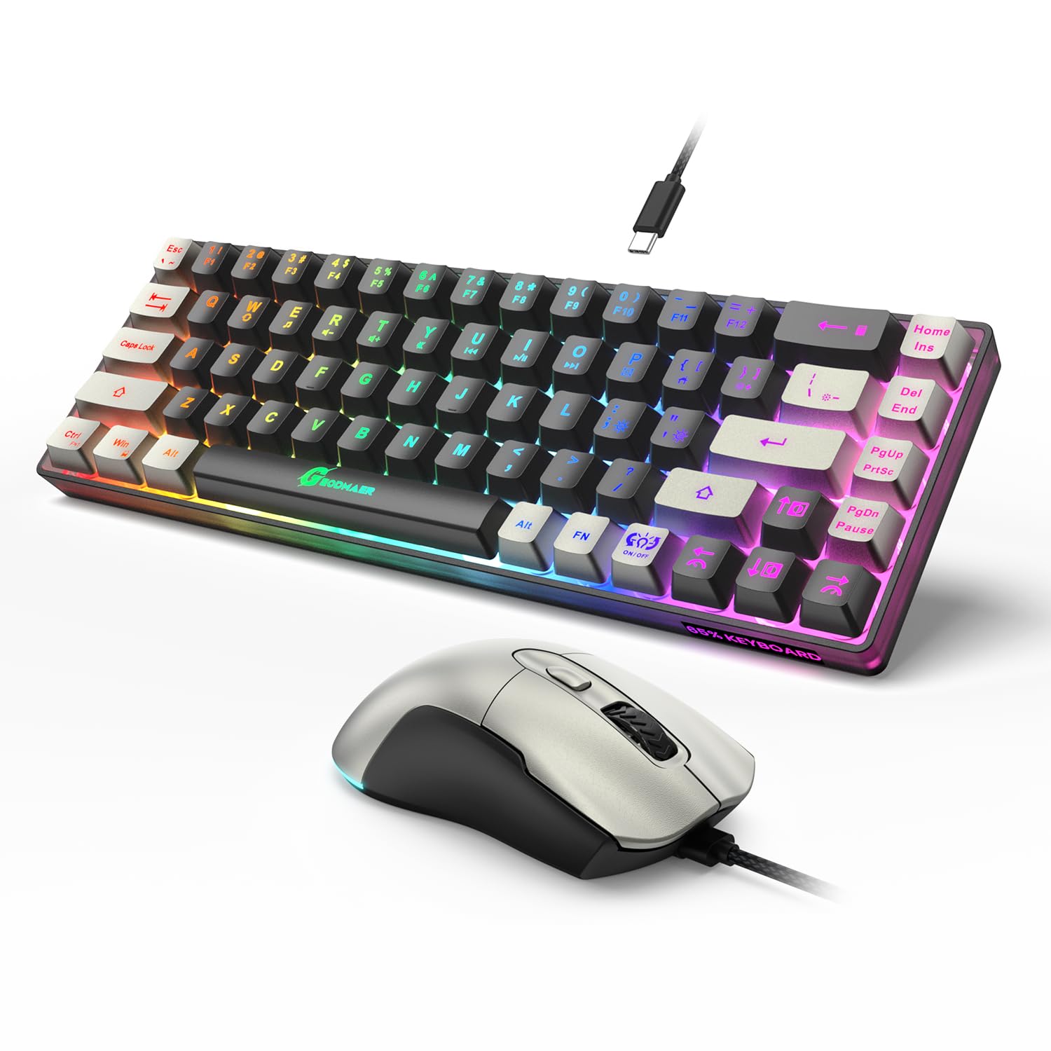 65% Gaming Keyboard and Mouse Combo, RGB Backlit Keyboard + 7200 DPI Gaming Mouse, Ultra-Compact Anti-Ghosting Wired Keyboard and Mouse for PC Laptop Gamer