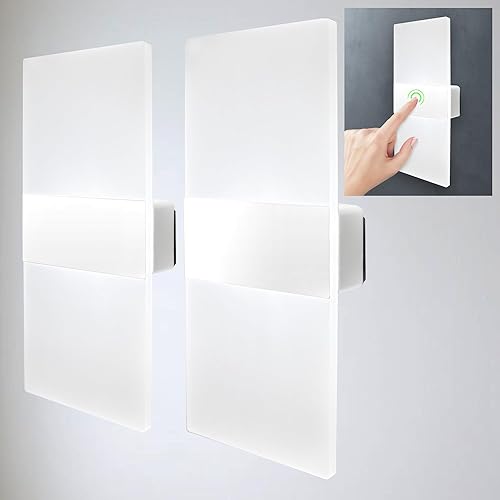 Lámpara de pared con control táctil, 2 apliques de pared LED táctiles, recargable USB alimentado por batería LED lámpara de noche (interruptor
