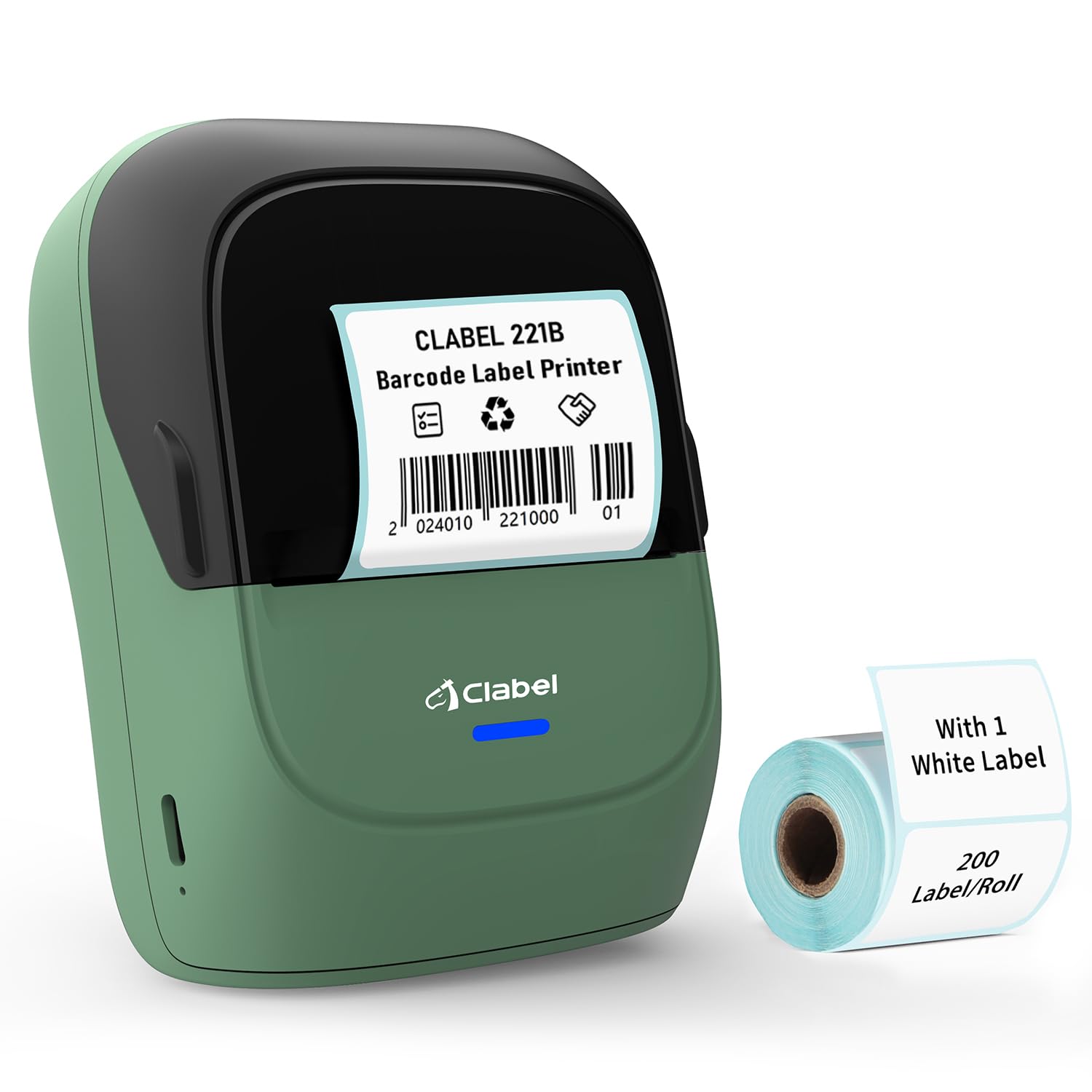 CLABEL Mini Portatile Stampante per Etichette: 221B Bluetooth Termica Etichettatrice Adesive Compatibile con iOS e Android Label Printer con 1 Rotolo di Etichette per Ufficio Casa Prezzo(Verde)