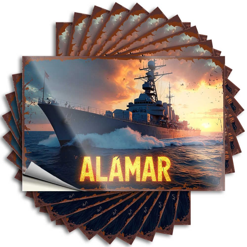 Fzfn Colour Quote Wall Fire Alamar: The Majesty Of Naval Power At Sunset For Water - Beer Decor Easy Peel Removable(8X12cm)