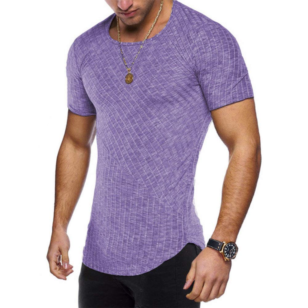 Camisa de manga corta transpirable elástica a rayas verticales con cuello redondo cómodo 2