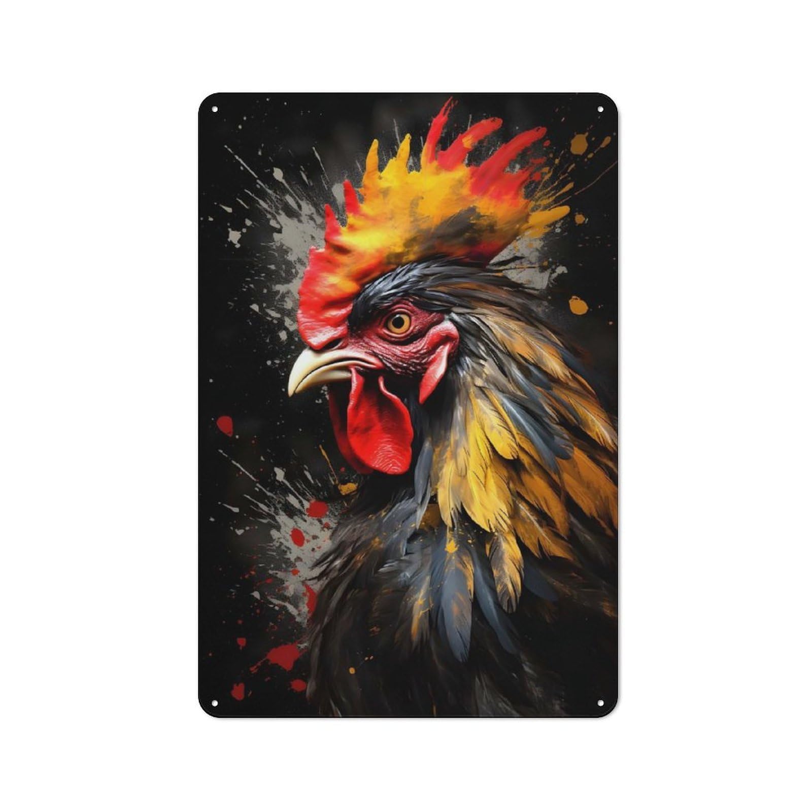 Metal Wall Art Sign with Colorful Rooster Design 30x20cm, Modern Retro Urban Room Decor for Workspace, Cafe, Hallway Or Garage
