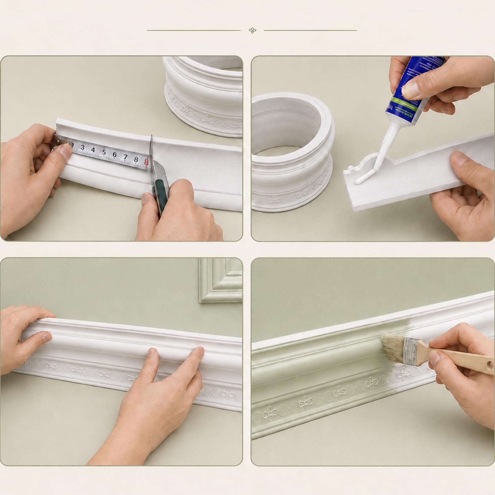 Modanatura per Pareti in PVC Flessibile E Impermeabile per Decorazione Interni Profilo Decorativo Verniciabile per Soffitto Porte E Cornici W 8cm, L 9m