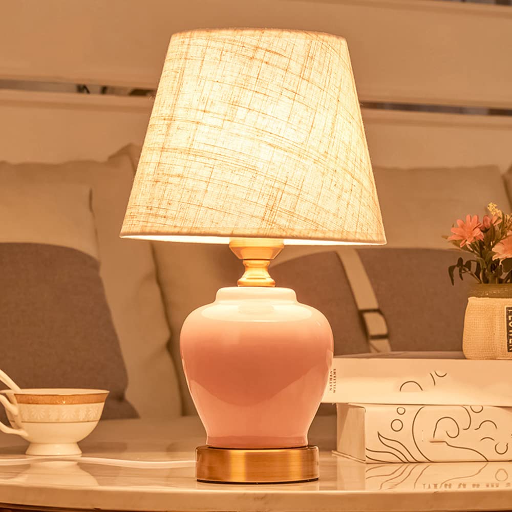 Lampe de Chevet en céramique Rose Clair, Style rétro Simple, idéale pour la Chambre à Coucher, Le Bureau, Le Salon, 1 Ampoule E27, Max. 60 W, Ampoule Non Incluse