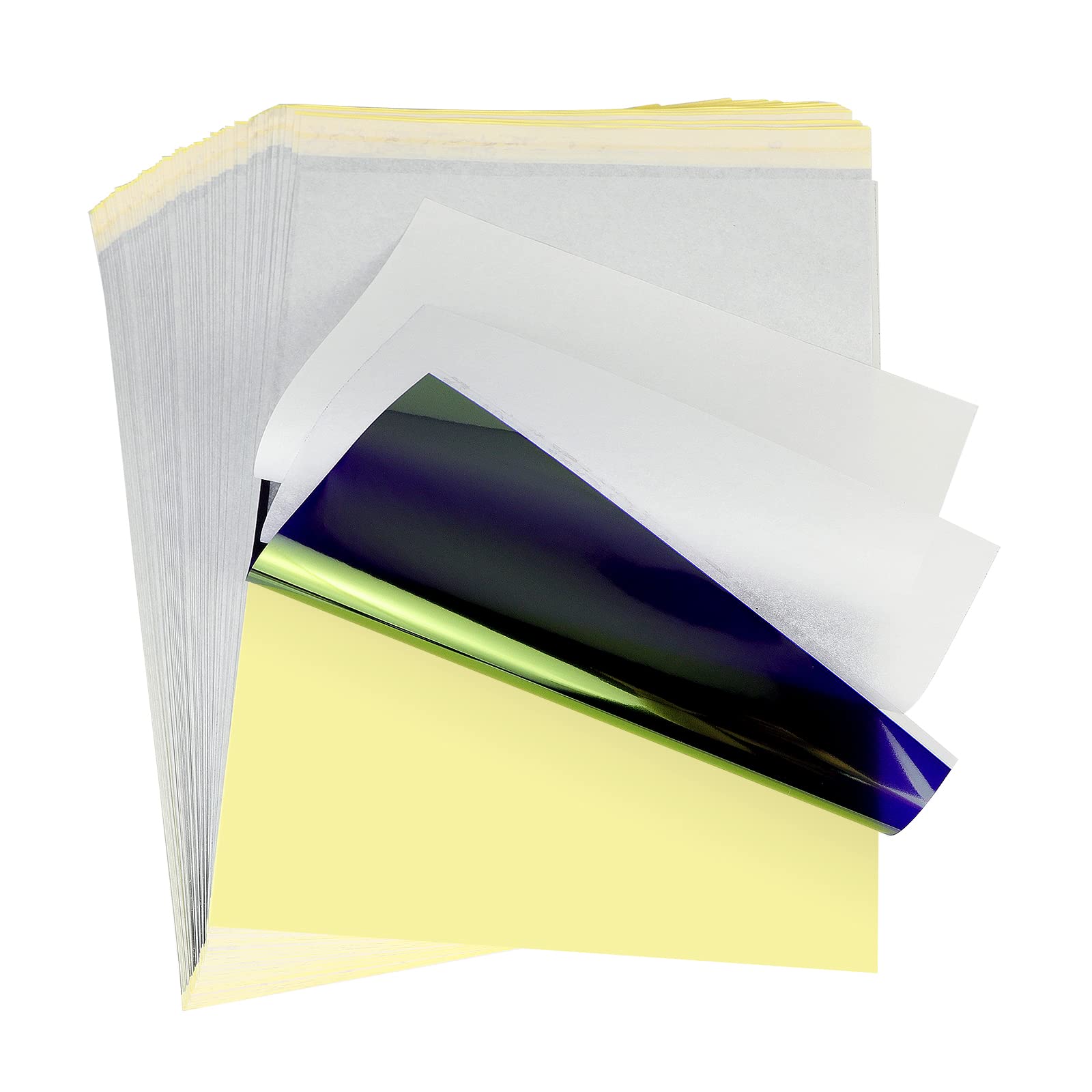 Kulwoyi 100 hojas de papel de transferencia de tatuaje, papel de estencil de 4 capas, papel de transferencia térmica, papel A4, suministros de tatuaje