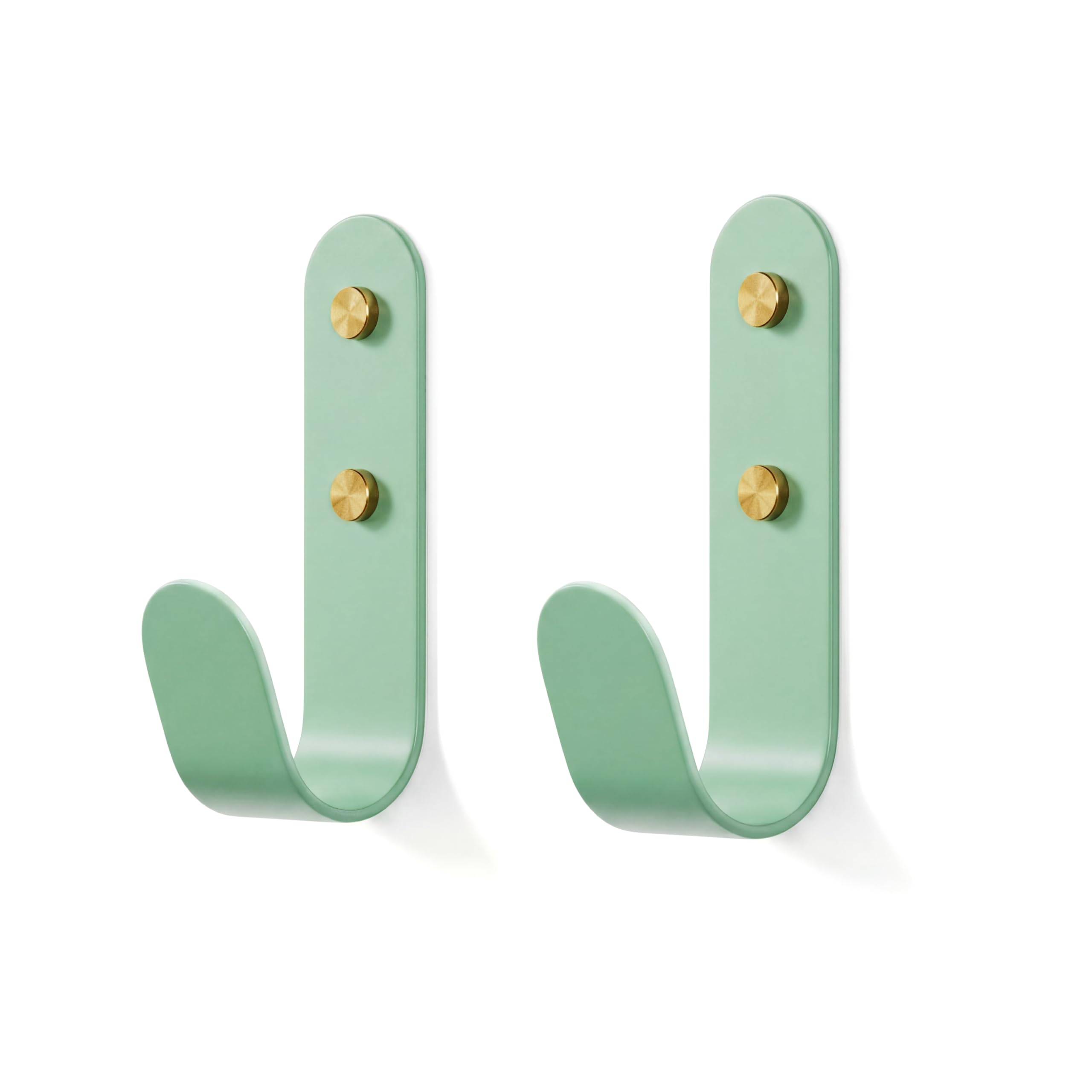 The Hairpin Leg Co. J-Hook Coat & Wall Hook, Pastel Green & Brass, 2 Pack — image 1