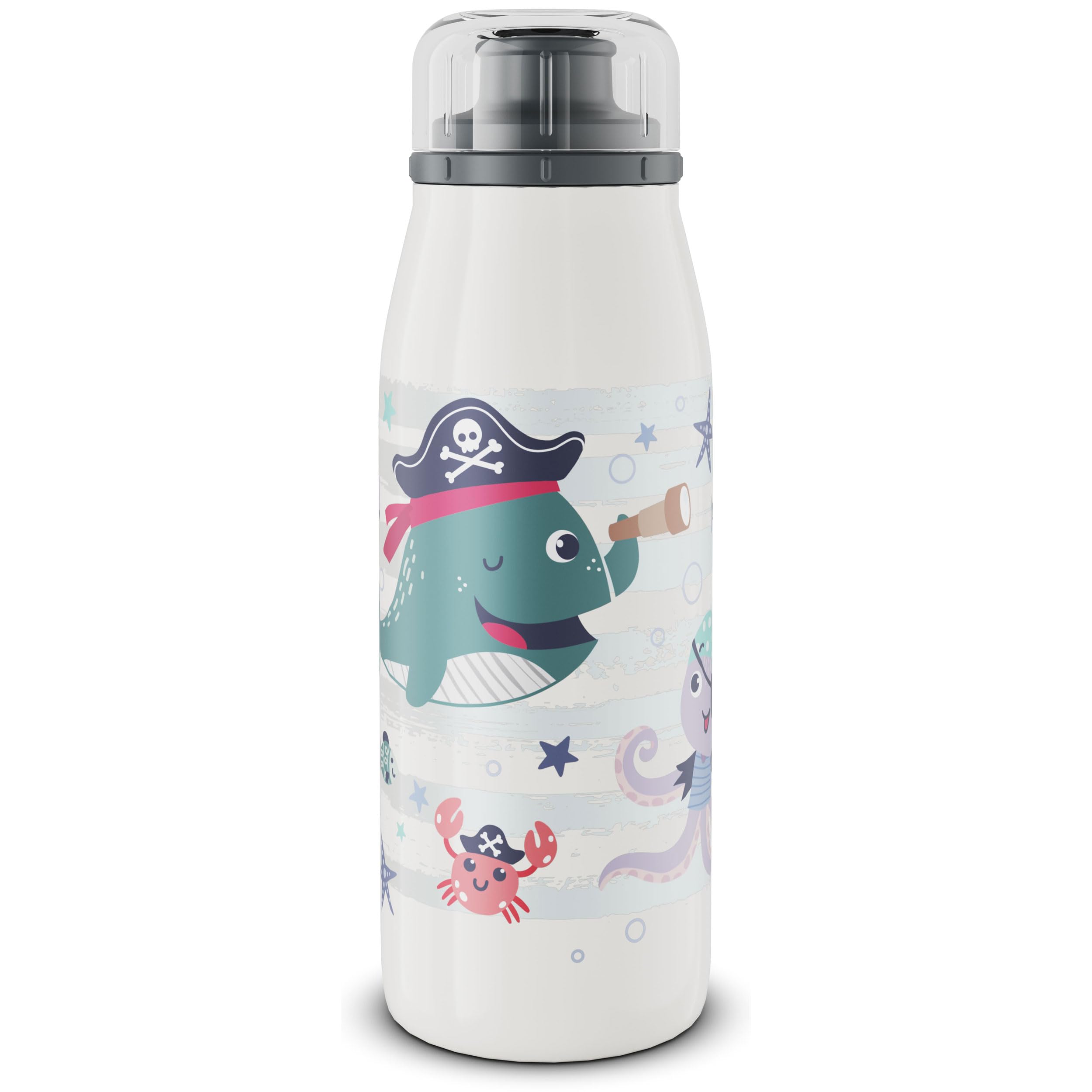 alfi Kids ISO BOTTLE 350 ml, pirati, borraccia termica per bambini, in acciaio inox, chiusura a vite, tenuta stagna, calda per 12 ore, fredda per 24 ore, senza BPA