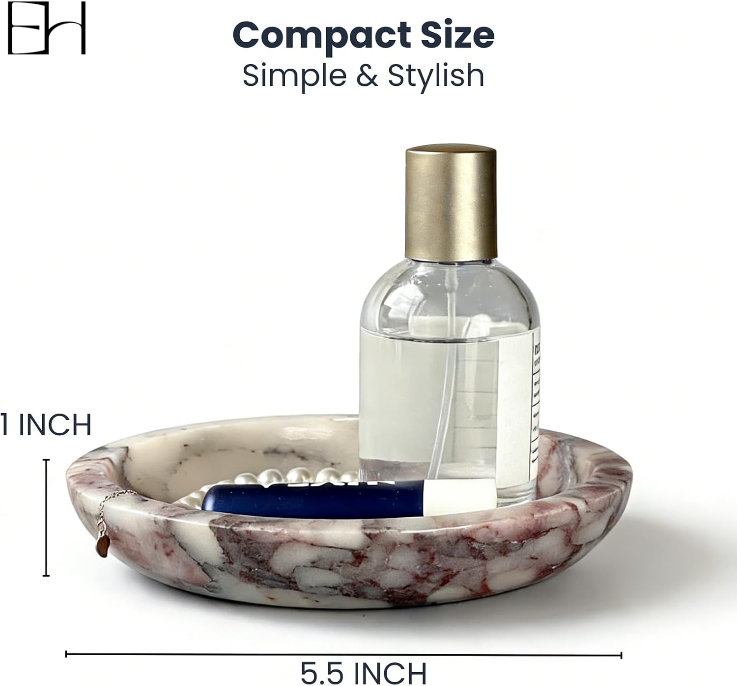 Marble Trinket Dish, Calacatta Marble Tray for Jewelry & Keys, Round Soap Dish & Decorative Stone Bowl Candle Holder for Entryway Table, Bathroom, Vanity (Viola, 5.5 INCH)