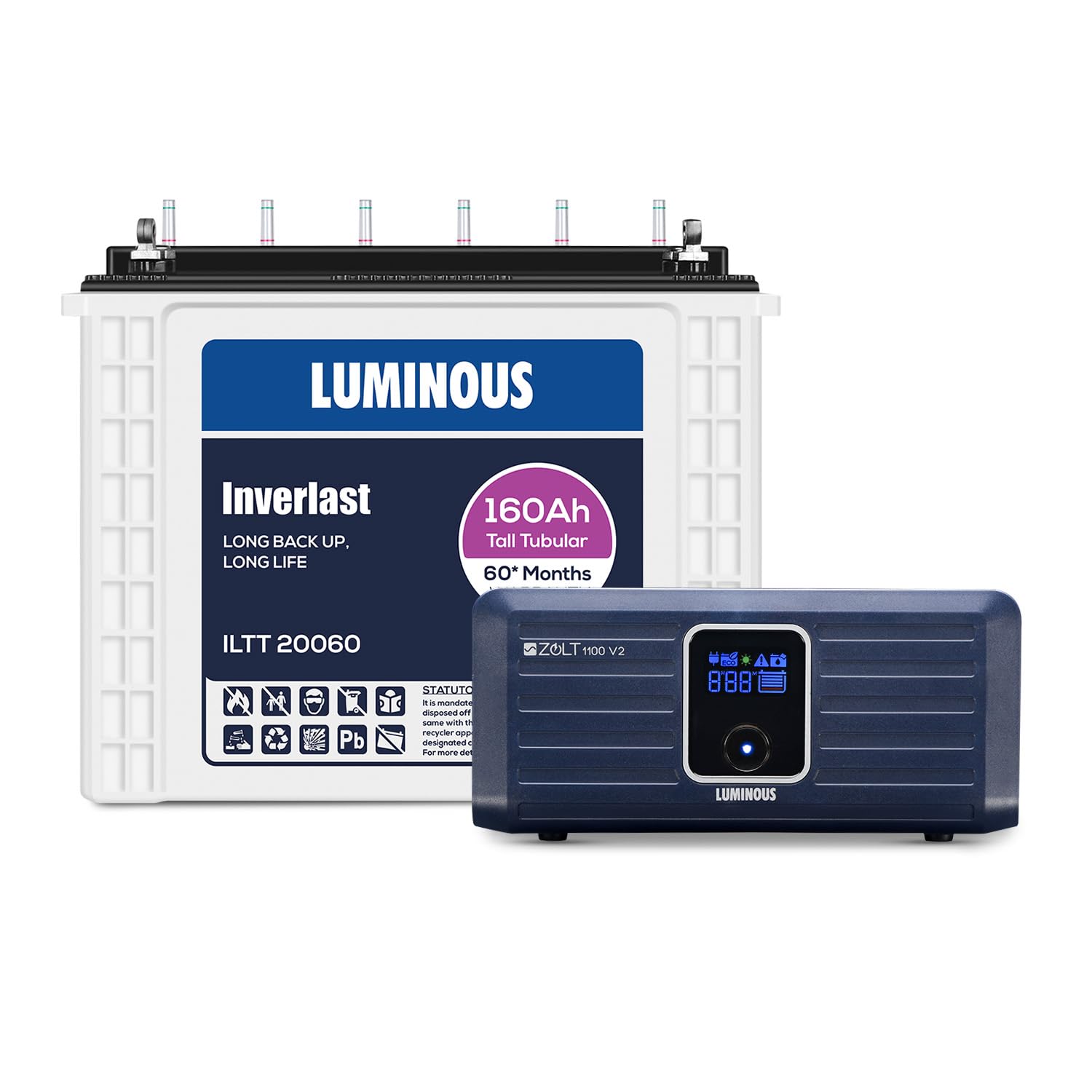 Luminous Inverter & Battery Combo (Zolt 1100 Pure Sine Wave 900VA/12V Inverter with ILTT 20060 Tall Tubular 150Ah Battery) for Home, Office & Shops-image-39