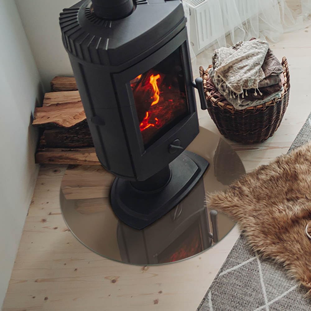 Kamin Bodenplatte ⌀ 60 cm Sicherungsblech Polierte Kanten Esszimmer Thermischer Schutz Bodenbelag Rund Herdboden Wasserdicht Fleckenbeständigkeit - Farbe Braun