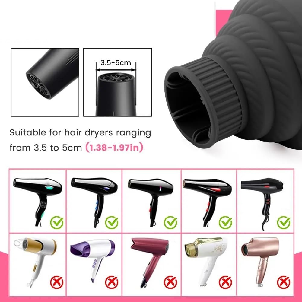 Difusor Universal Plegable del secador de Pelo del silicón | El difusor de silicona elástica se adapta a la mayoría de los sopladores domésticos.(2pc-chuitool)