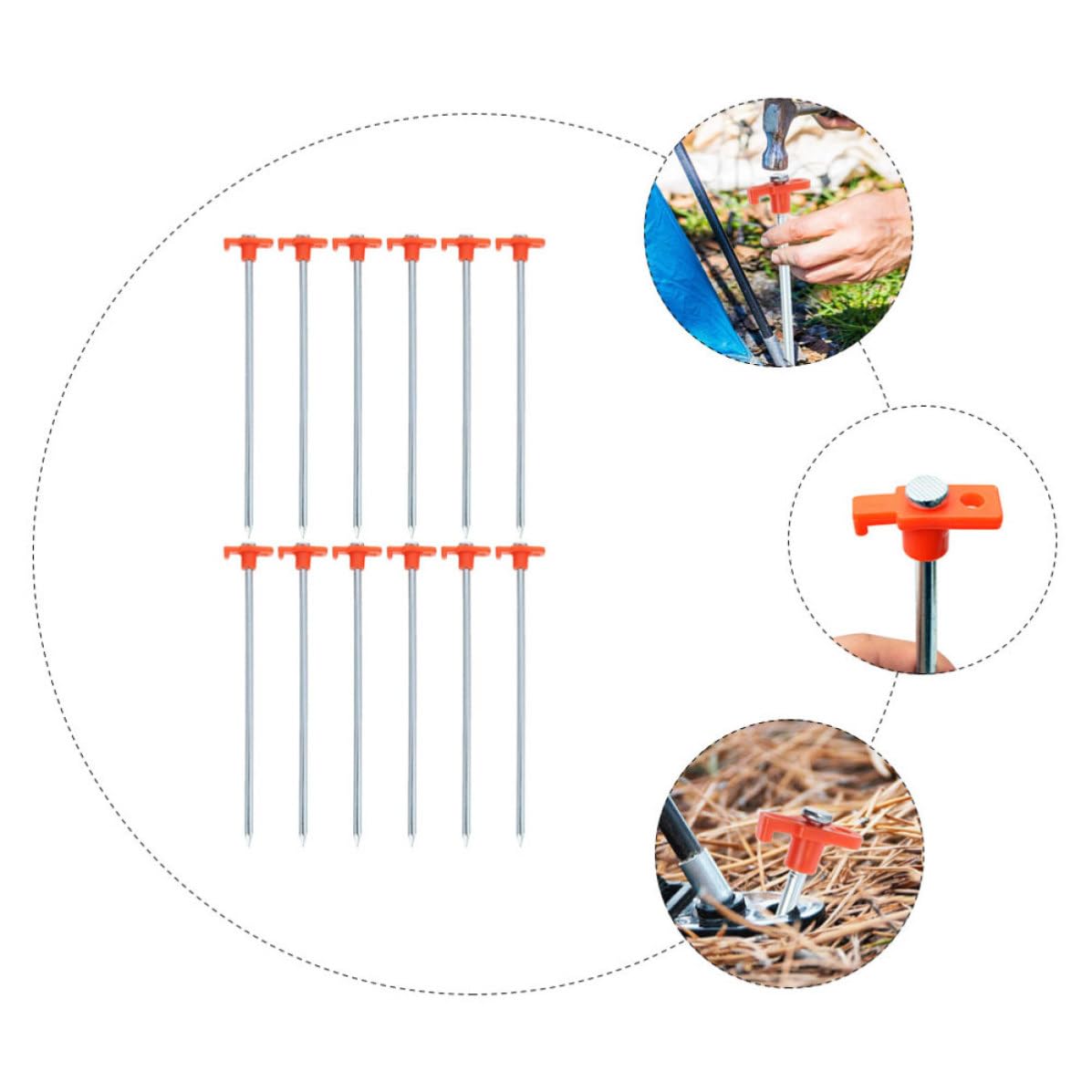 Zerodeko 12 Piezas Estacas para Tiendas de Campaña para Anclaje y Soporte Estable, de Alta Resistencia Piquetas Resistentes, Acero Inoxidable y Plástico, Ligeras, para Tienda de Campaña