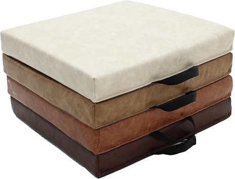 Factory Direct Partners Rustic Kid 15 inch Square Floor Cushions with Handles, Distressed Faux Leather, Flexible Seating for Home, Playroom, Montessori, Daycare, Classroom 4-Piece, 12227-DA