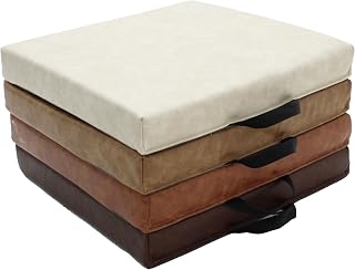 Factory Direct Partners Rustic Kid 15 inch Square Floor Cushions with Handles, Distressed Faux Leather, Flexible Seating for Home, Playroom, Montessori, Daycare, Classroom (4-Piece), 12227-DA