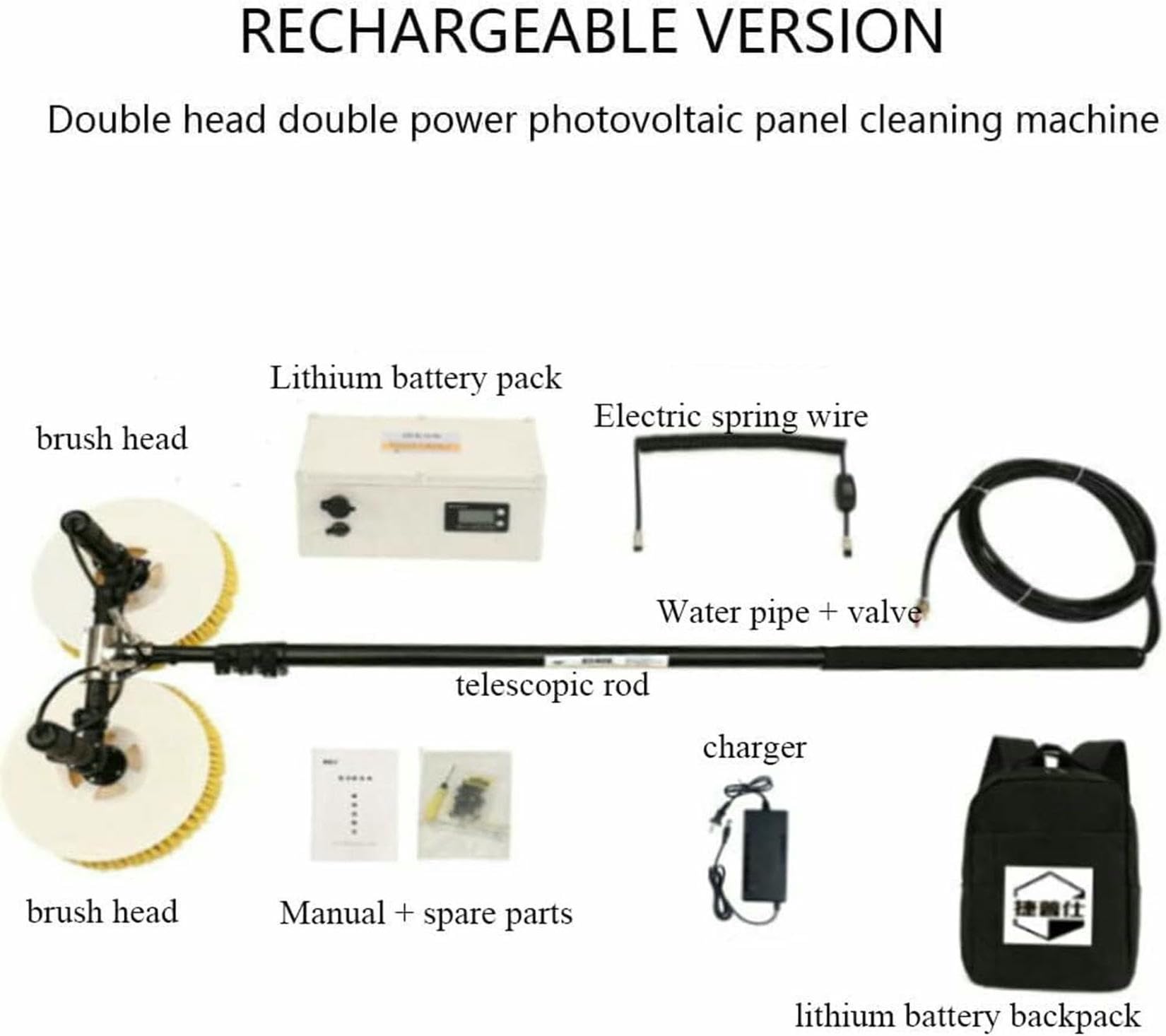 Kit di spazzole per la Pulizia dei Pannelli solari: Spazzola elettrica Rotante con utensile Girevole e Asta con Alimentazione ad Acqua per Un Lavaggio e Una Manutenzione