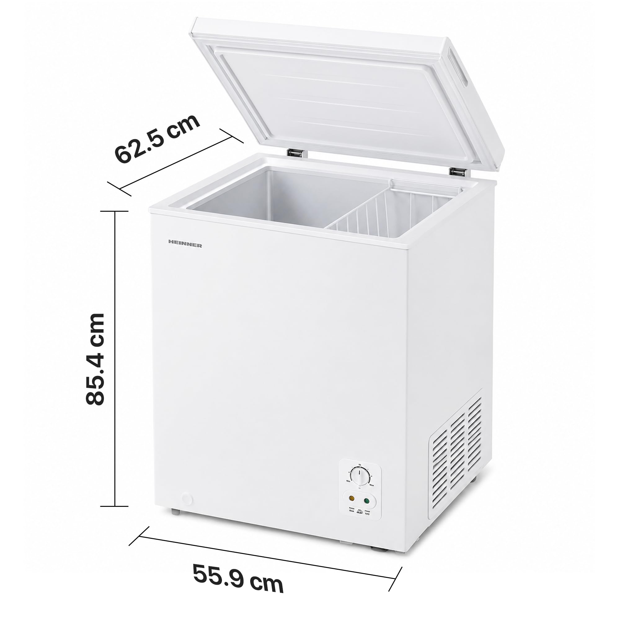 HCF-HS142E++ Gefriertruhe – 142 L Fassungsvermögen, energiesparend (Energieklasse E), leiser Betrieb, reversible Tür links/rechts für flexible Platzierung, Weiß, inkl. 5‑Jahres‑Garantie