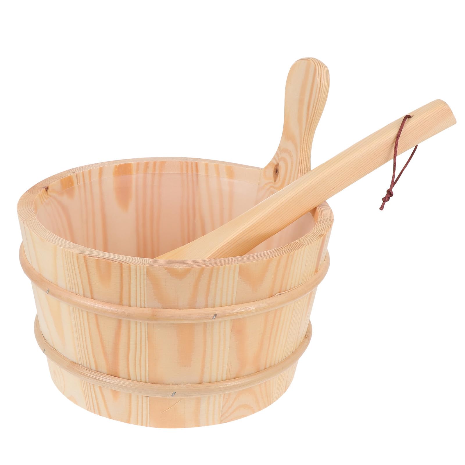 NUOBESTY Praktisches Holzfass und Fasslöffel Satz für Sauna mit Handpolierter Oberfläche und Leicht zu Greifendem Design für Saunazubehör