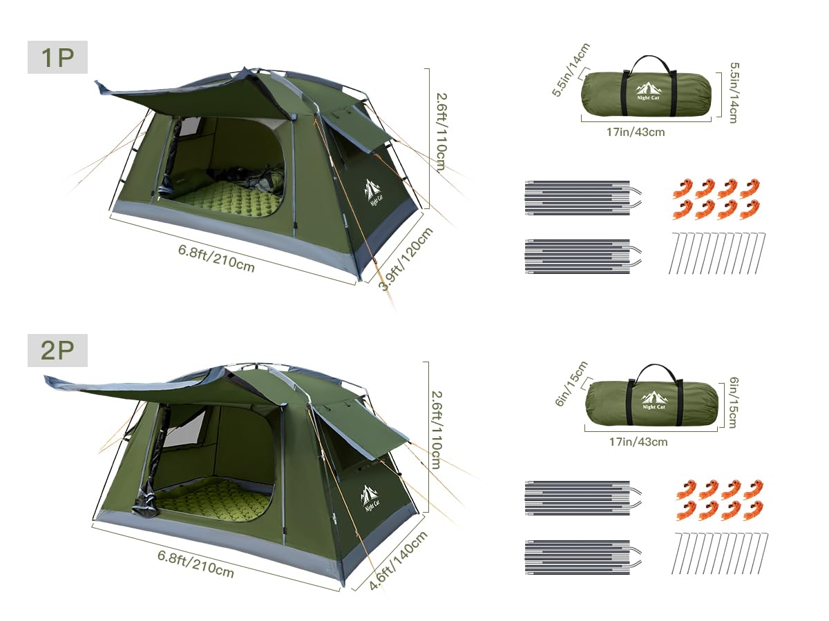 Night Cat Zelt für 1 2 Personen Camping: Leichtes und Wasserdichtes Kuppelzelt für 3 Jahreszeiten Ideal für Rucksackreisen Wandern Outdoor Festivals