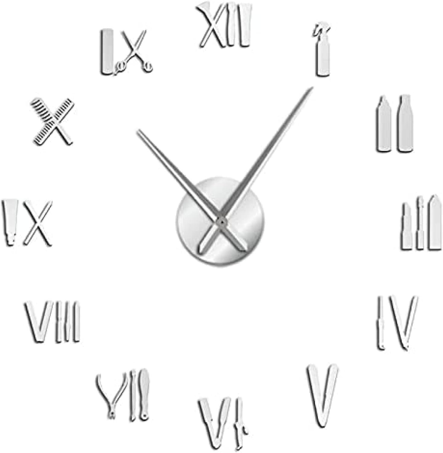 Wall Clock Barber Shop Tools DIY Wall Clock with Mirror Numbers Stickers Beauty