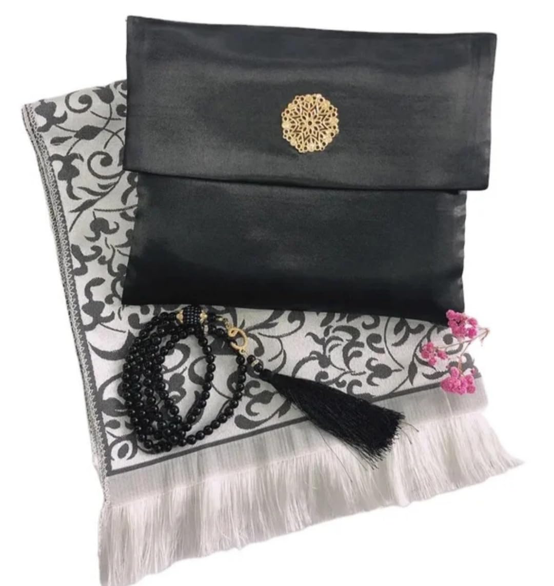 Tapis de prière musulman en coffret cadeau avec chapelet et musc offert