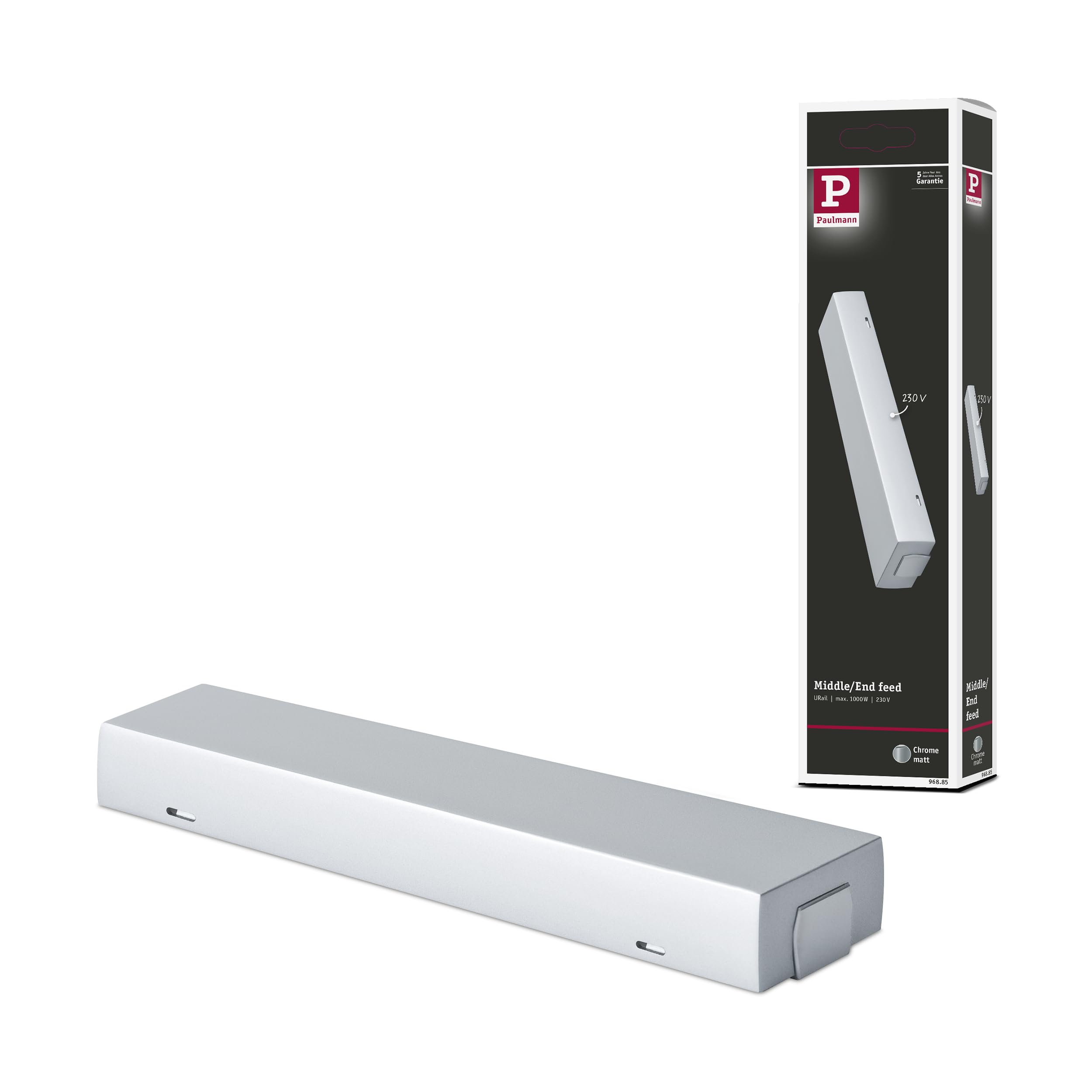 Paulmann 96885 URail Middle Feed 205x45mm max. 1000W Chrome matt Rail System