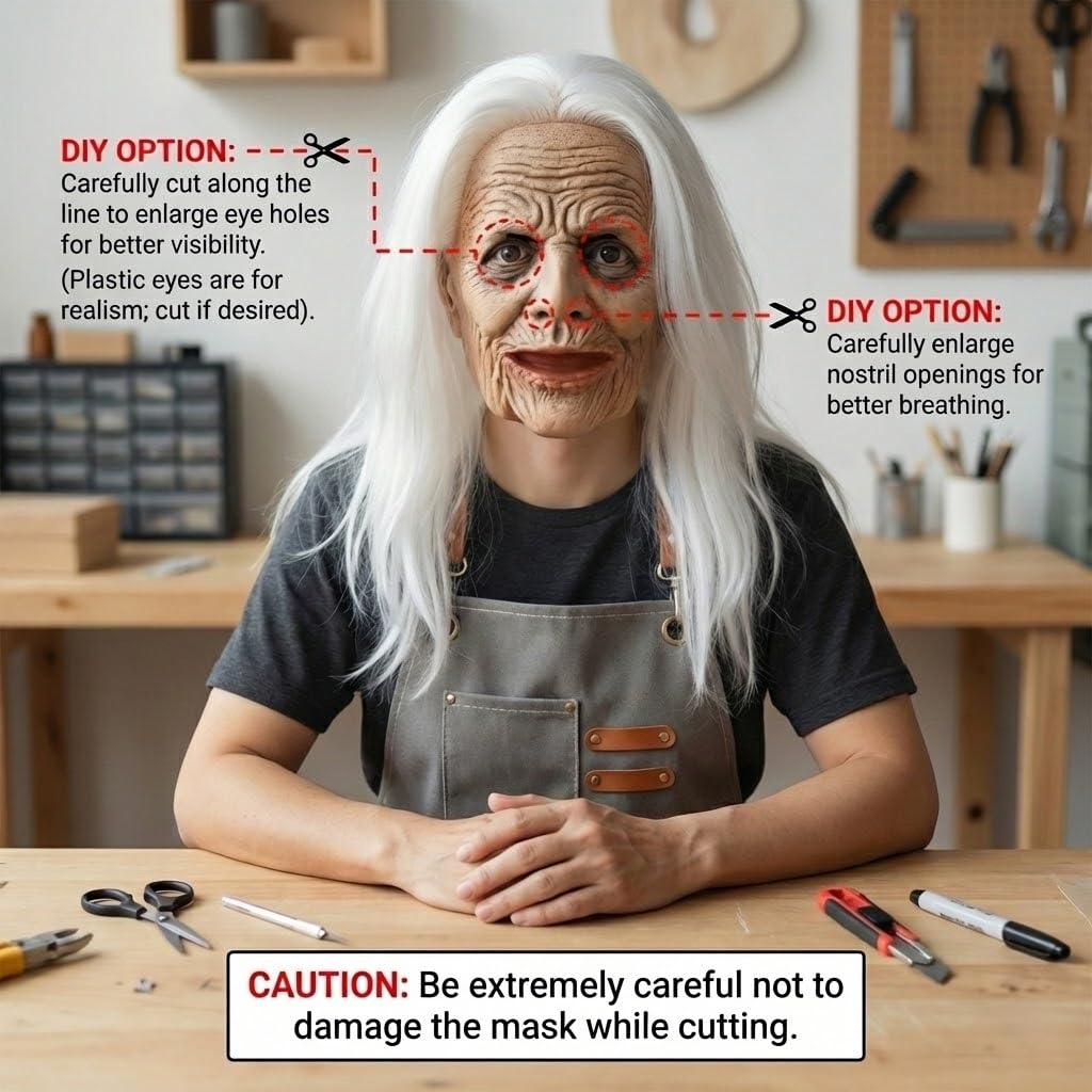 Halloween Old Woman Costume Mask - Image 3