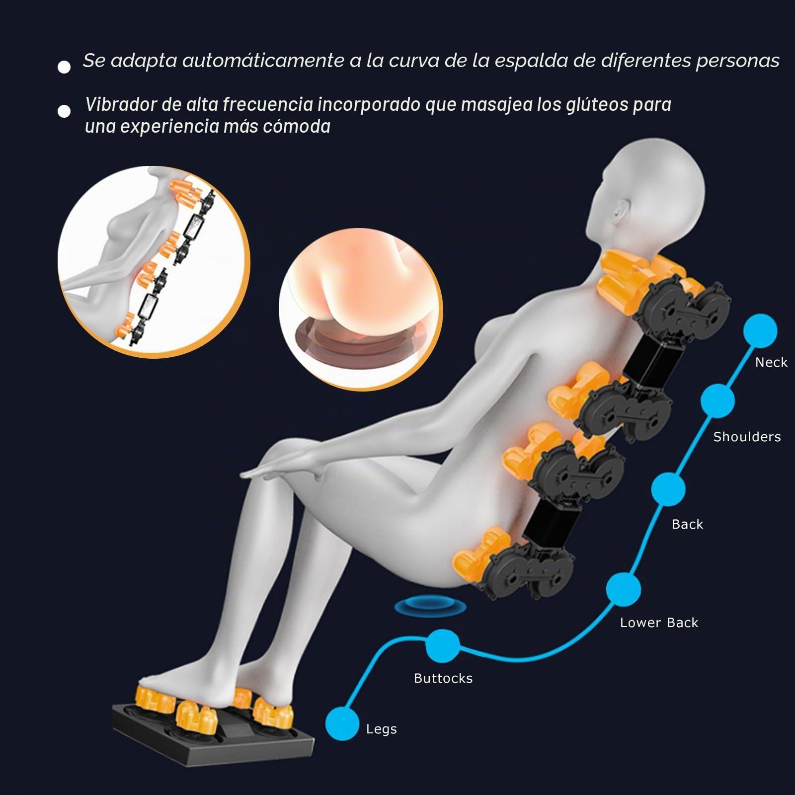 Sillón de Masaje Corporal,Gravedad Cero con Pista SL y Calentamiento Estiramiento Yoga Intensidad Ajustable Apto para Uso Doméstico GH-A19(Bianco)
