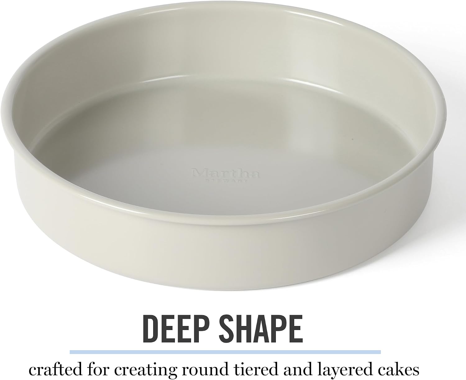 Martha Stewart Gallen 8 Inch Round Nonstick Carbon Steel Cake and Bake Pan – Cool Grey, Durable Bakeware for Even Baking and Easy Release